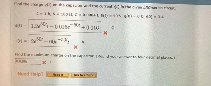 Solved Find The Charge Q T On The Capacitor And The Curr Chegg Com