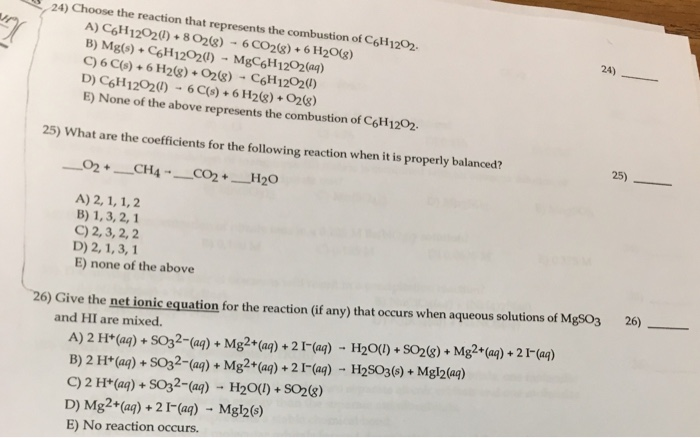 24 Choose The Reaction That Represents The Chegg 