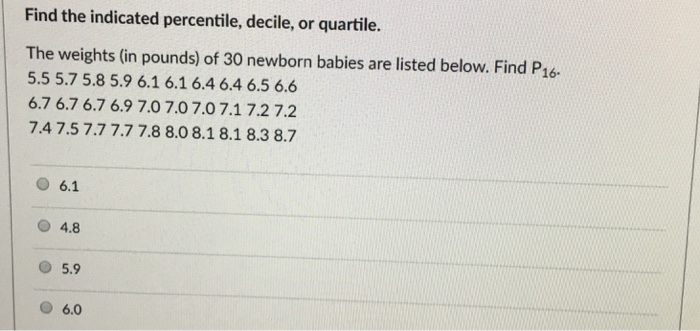 Solved Find The Indicated Percentile Decile Or Quartile Chegg Com
