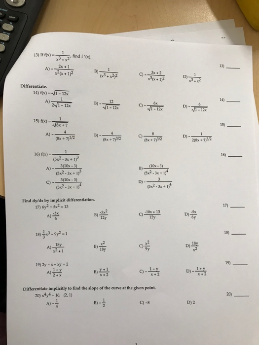 Solved 1 13 If F X X3 Find F X 均 2x 1 B X2 X 1 2 Chegg Com