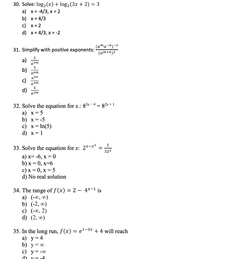 Solved 0 Solve Log2 X Log2 3x 2 3 A X 4 3 X 2 C Chegg Com