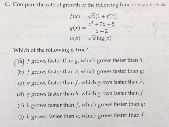 Solved C Compare The Rate Of Growth Of The Following Fun Chegg Com