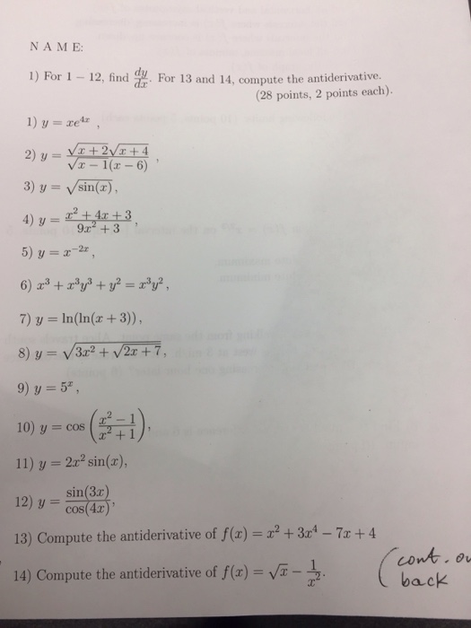 Solved For 1 12 Find Dy Dx For 13 And 14 Compute The Chegg Com