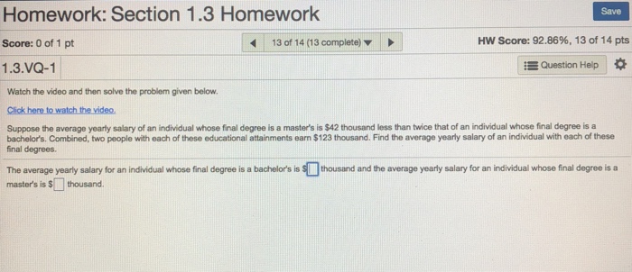 Solved Homework: Section 1.3 Homework Score: 0 of 1 pt | Chegg.com