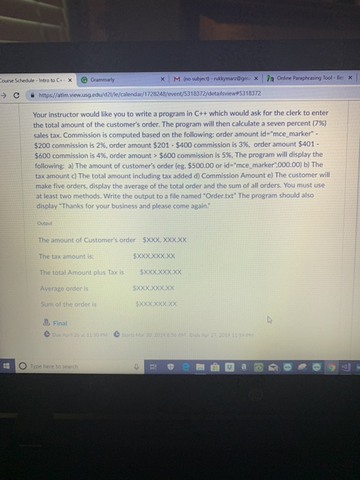 PR Online paraphrasing Tool-Be、 x M (no subject) rukb , ourse Schedule-Intro to C xGrammarly Chttps//atim.view.usg.edu/d2Vle/