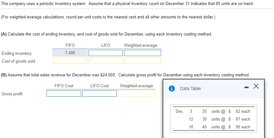 solved the company uses a periodic inventory system assu physical inventory count