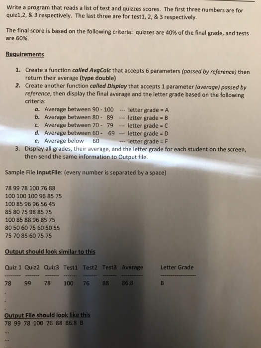 Solved Write A Program That Reads A List Of Test And Quiz Chegg Com