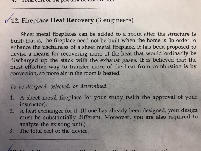 12 Fireplace Heat Recovery 3 Engineers Sheet M Chegg Com