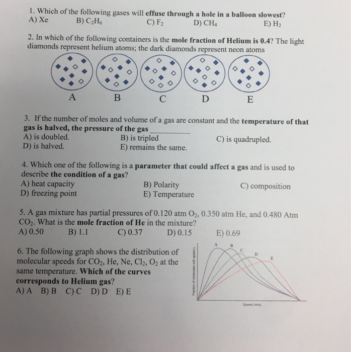 Solved 1. Which Of The Following Gases Will Effuse Through A | Chegg.com