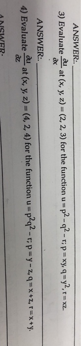 Solved Answer 3 Evaluate Du At Xy Z 2 2 3 For The Chegg Com
