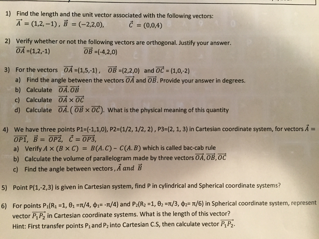 Given the vector a (1-2-3) b (0,2, -2) and c (1,0,2) to find the length of the vector a 11 Given the vector a (1-2-3) b (0,2, -2) and c (1,0,2) to find the length of the vector a 22