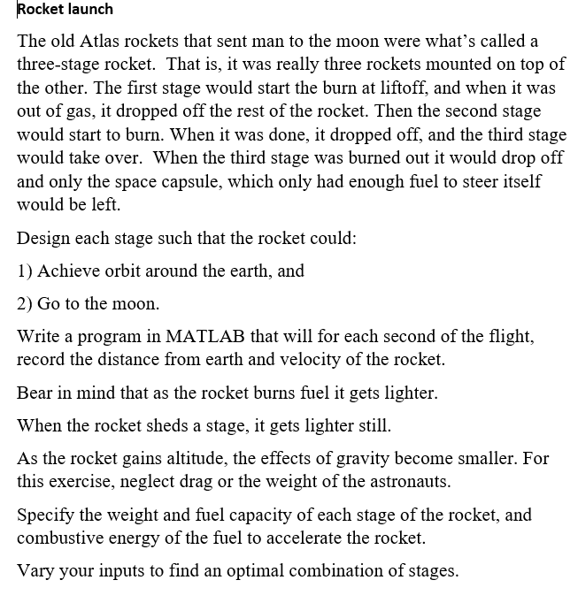 ocket launch The old Atlas rockets that sent man to the moon were whats called a three-stage rocket. That is, it was really