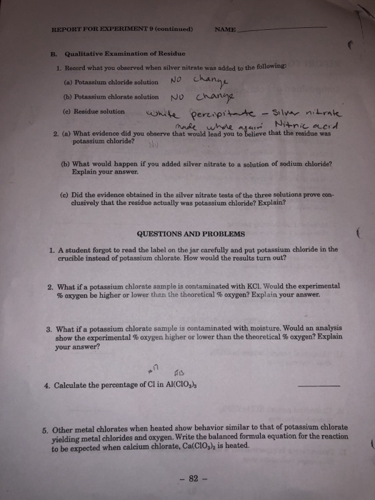 Percentage Position Of Potassium Chlorate