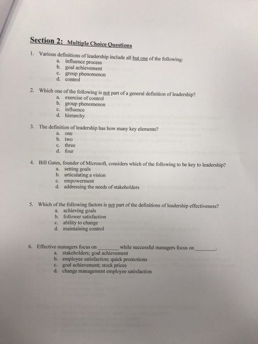 Solved Section 2 Multiple Choice Questions 1 Various Chegg Com