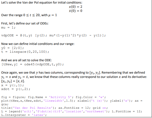 Let S Solve The Van Der Pol Equation For Initial C Chegg Com