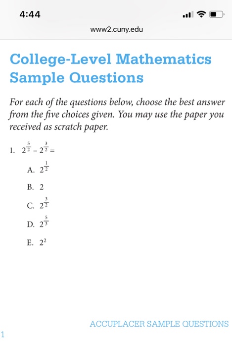 Solved 4:44 ·1令 Www2.Cuny.edu College-Level Mathematics | Chegg.com