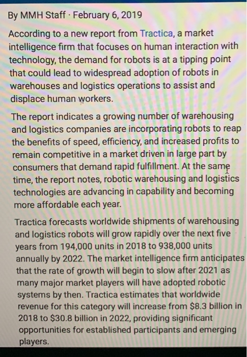 By MMH Staff February 6, 2019 According to a new report from Tractica, a market intelligence firm that focuses on human inter