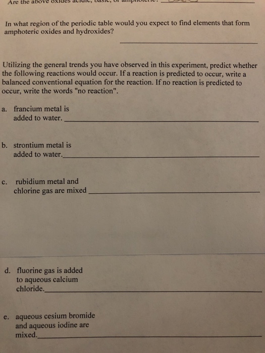 Solved Are The Above Oxides Aciai In What Region Of The P