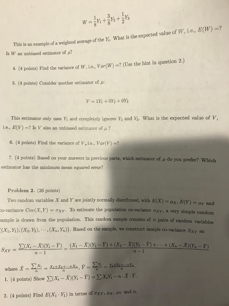 Solved Problem 1 28 Points Let Yi Y2 And Ys Be Indepe Chegg Com