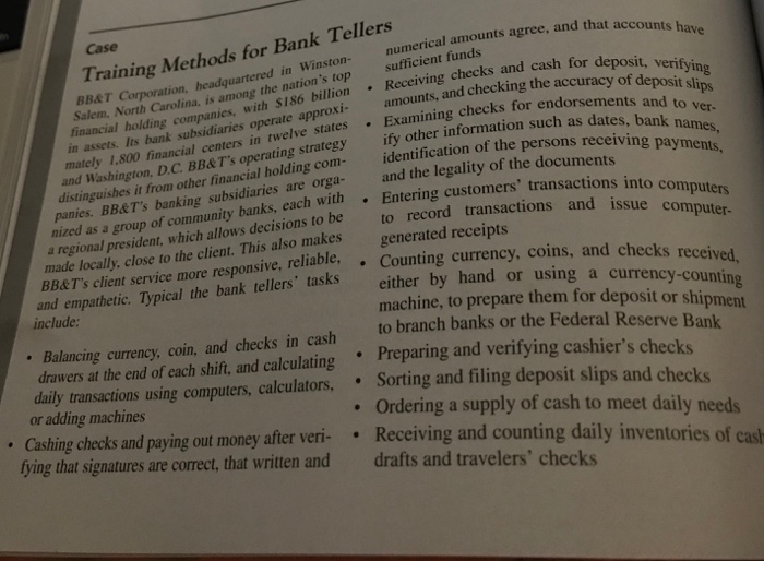 Solved Training Methods For Bank Tellers Bbet Corporation