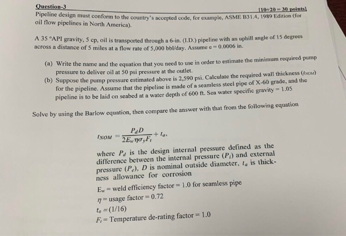 Question 3 Ipeline Design Must Conform To The Countrys Accepted Code For Example Question 3 Ipeline Design Must Conform To The Countrys Accepted Code For Example