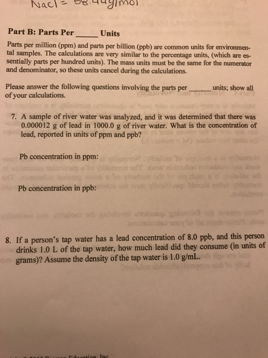 Solved Part B Parts Per Units Parts Per Million Ppm An Chegg Com