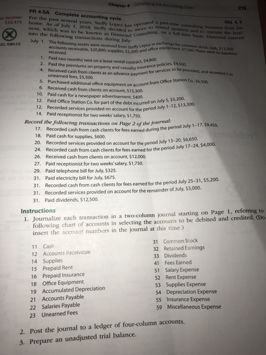 215 Pr 4 5a Plete Accounting Cycle For The Past Chegg 