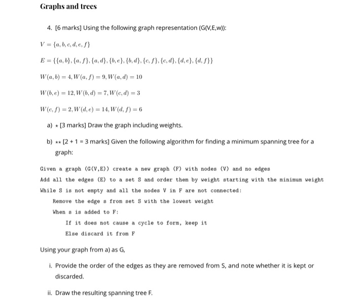 Solved Graphs Trees 4 6 Marks Using Following Graph Representation Gve W V B C D E F E Ha B Fa F Q