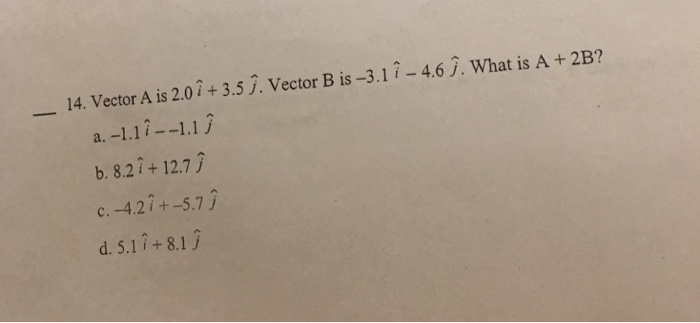 Solved 14 Vector A Is 2 0i 3 5 Vector B Is 3 17 4 6 J Chegg Com
