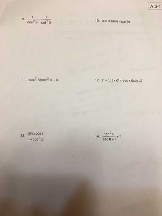 Solved WORKSHEET - THE BASIC 8 TRIG IDENTITIES Simplity each | Chegg.com