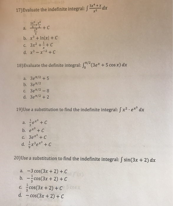 Solved Evaluate The Indefinite Integral Integral 3x 4 Chegg Com