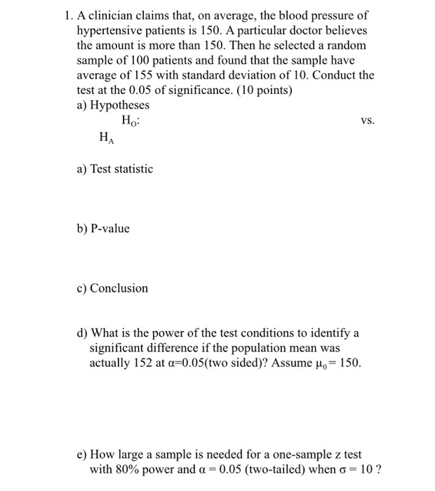 Solved 1 A Clinician Claims That On Average The Blood Chegg Com