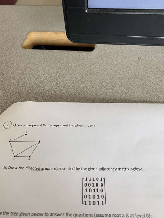 3./ a) Use an adjacent list to represent the given graph: b) Draw the directed graph represented by the given adjacency matri