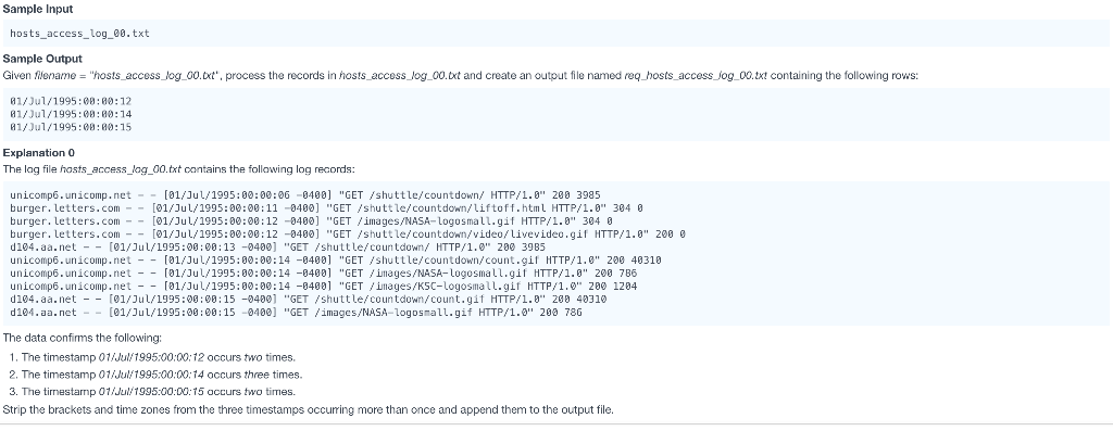 Sample Input hosts_access log 08.txt Sample Output Given Mename = hosts access og 00.txt. process the records in nosts acce