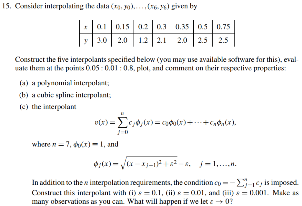 Solved 15 Consider Interpolating Data Xo Yo X Y6 Given X01 015 02 05 075 Y30 Q