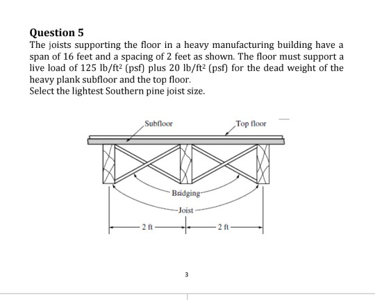 Solved Question5 The Joists Supporting The Floor In A Hea