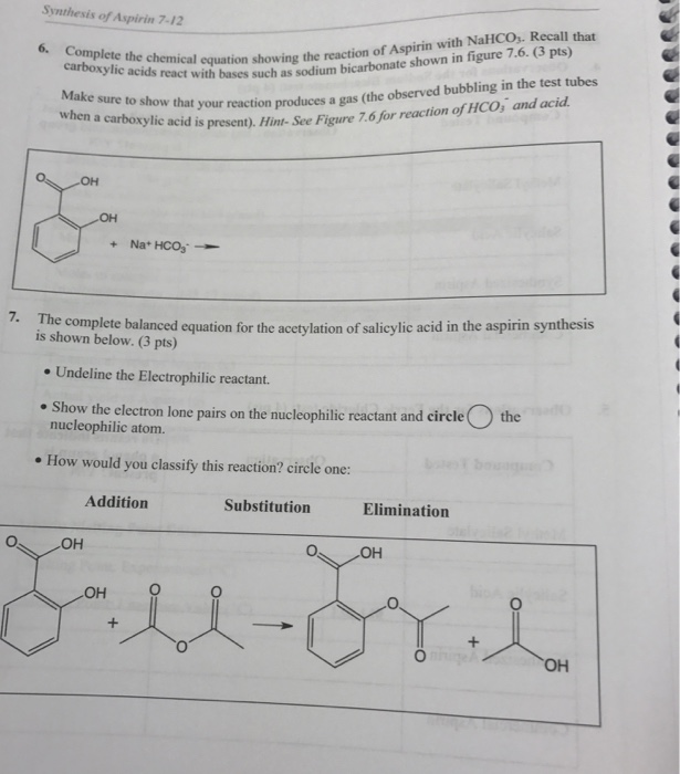 Solved Synthesis of Aspirin 7-12 with bases such as sodium | Chegg.com