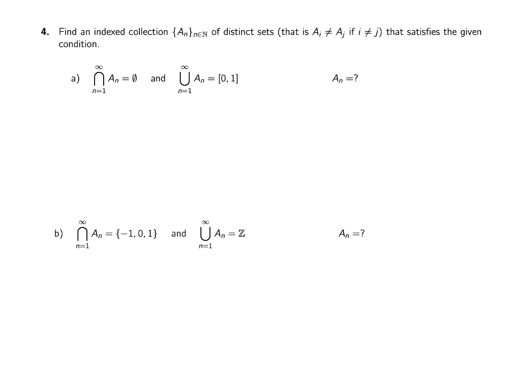 Solved Find An Indexed Collection Anhen Of Distinct Sets Chegg Com