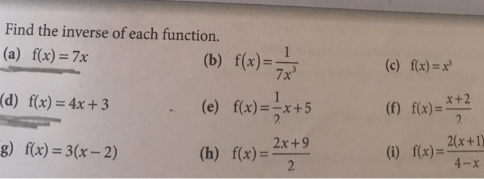 Find The Inverse Of Each Function A F X 7x D Chegg Com