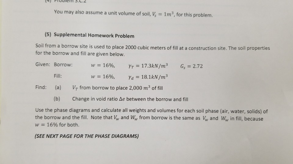 You May Also Assume A Unit Volume Of Soil V 1m3 Chegg Com