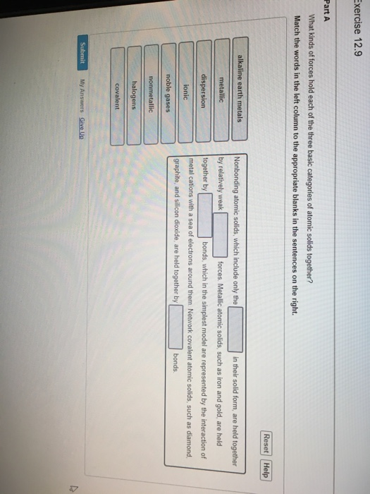 Solved Exercise 12 9 Part A What Kinds Of Forces Hold Eac Chegg Com