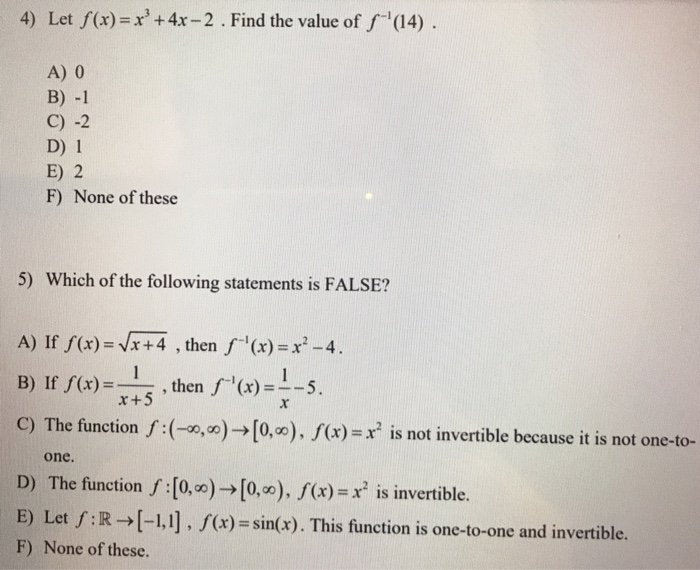 4 Let F X X3 4x 2 Find The Value Off 14 A 0 B Chegg Com