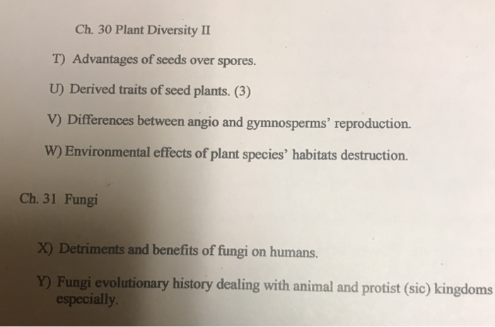 Solved Ch 30 Plant Diversityi T Advantages Of Seeds Over Chegg Com
