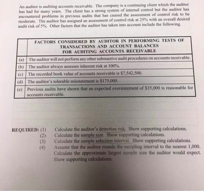 Solved An Auditor Is Auditing Accounts Receivable The Chegg Com