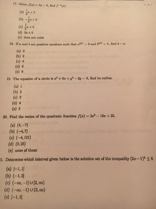 Solved Given F X 3x 9 Find F 1 X A 1 3 X 3 Chegg Com