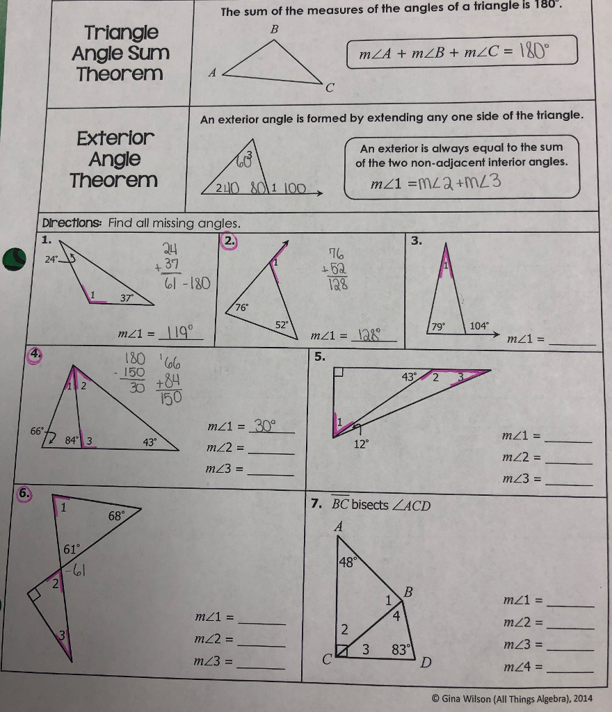 Exterior Angle Theorem And Triangle Sum Theorem Chegg Com