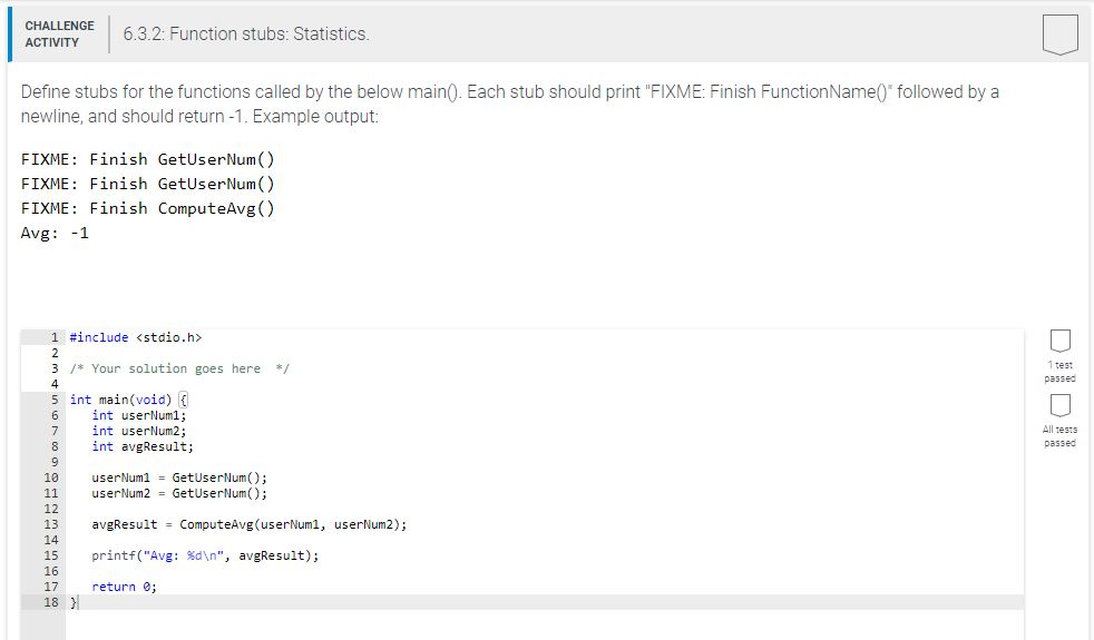 Solved C Programming 6.3.2 Function Stubs Statistics. D