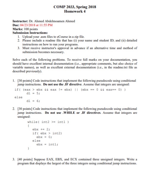 Solved Comp 33 Spring 18 Homework 4 Instructor Dr Chegg Com