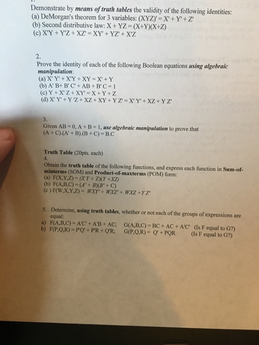 Solved Demonstrate By Means Of Truth Tables The Validity Chegg Com