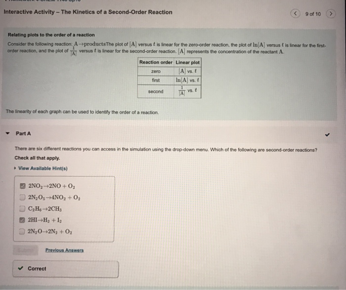 Solved Interactive Activity The Kinetics Of A Second Order Chegg Com